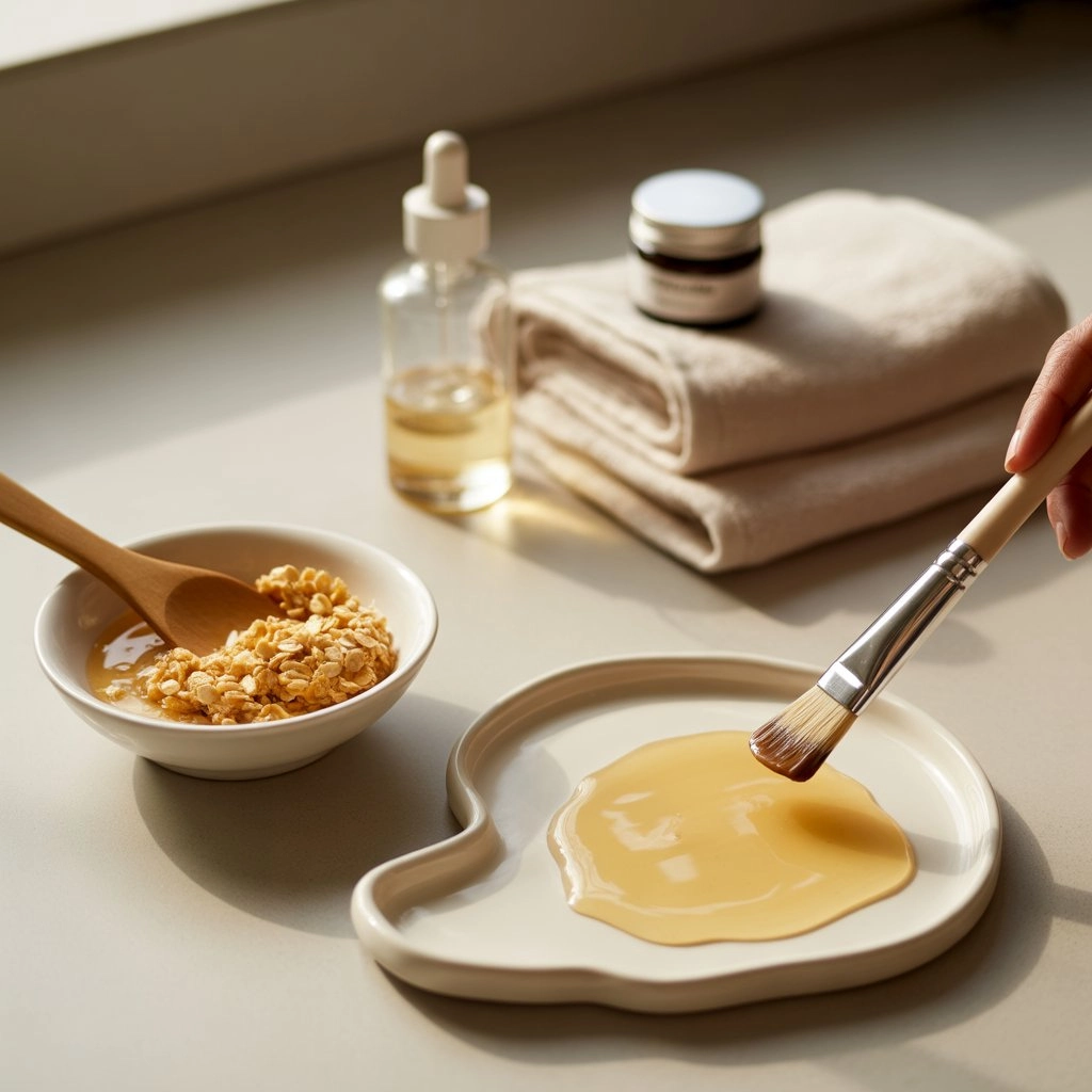 Pasos de remedios caseros para hidratar la piel seca de la cara: mezclar avena y miel, aplicar y luego “sellar” con crema y aceite para hidratación facial casera, humectar la cara y calmar la cara reseca y tirante.