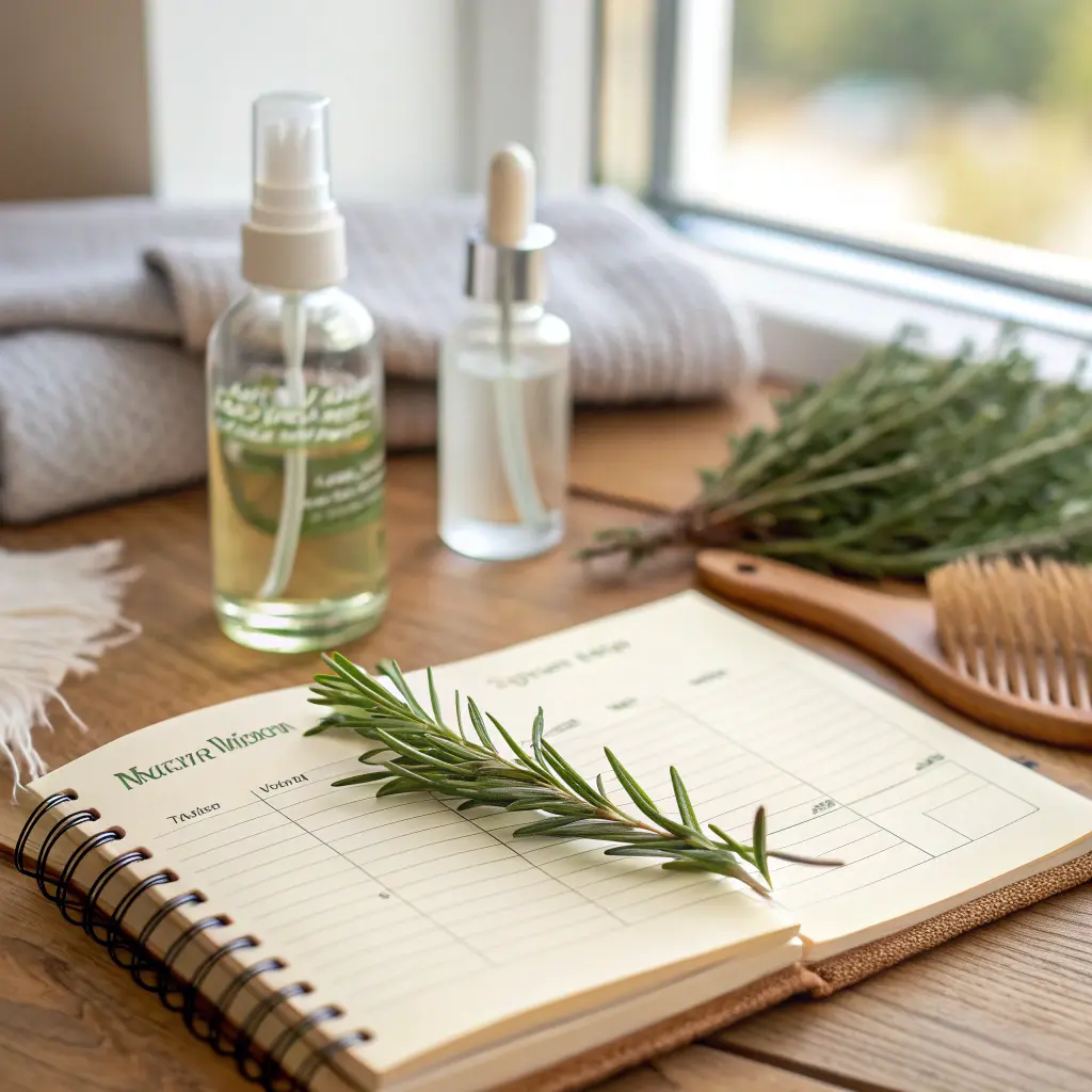 Rutina con romero para el cabello y plan semanal, resultados en 2 a 8 semanas.